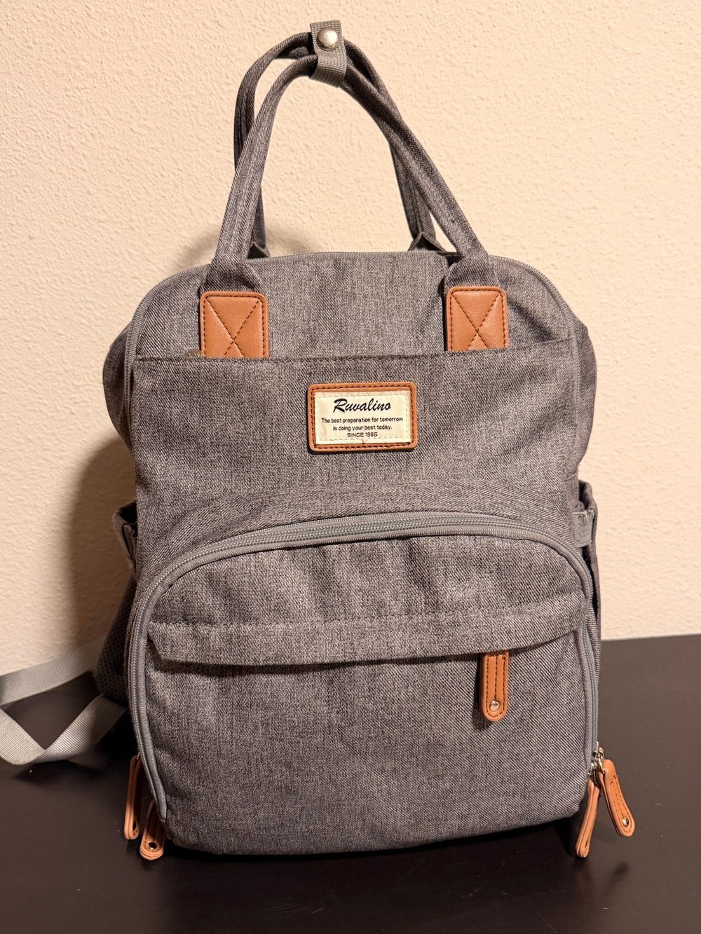 Modern gray diaper bag backpack (16.5in x 12in size)